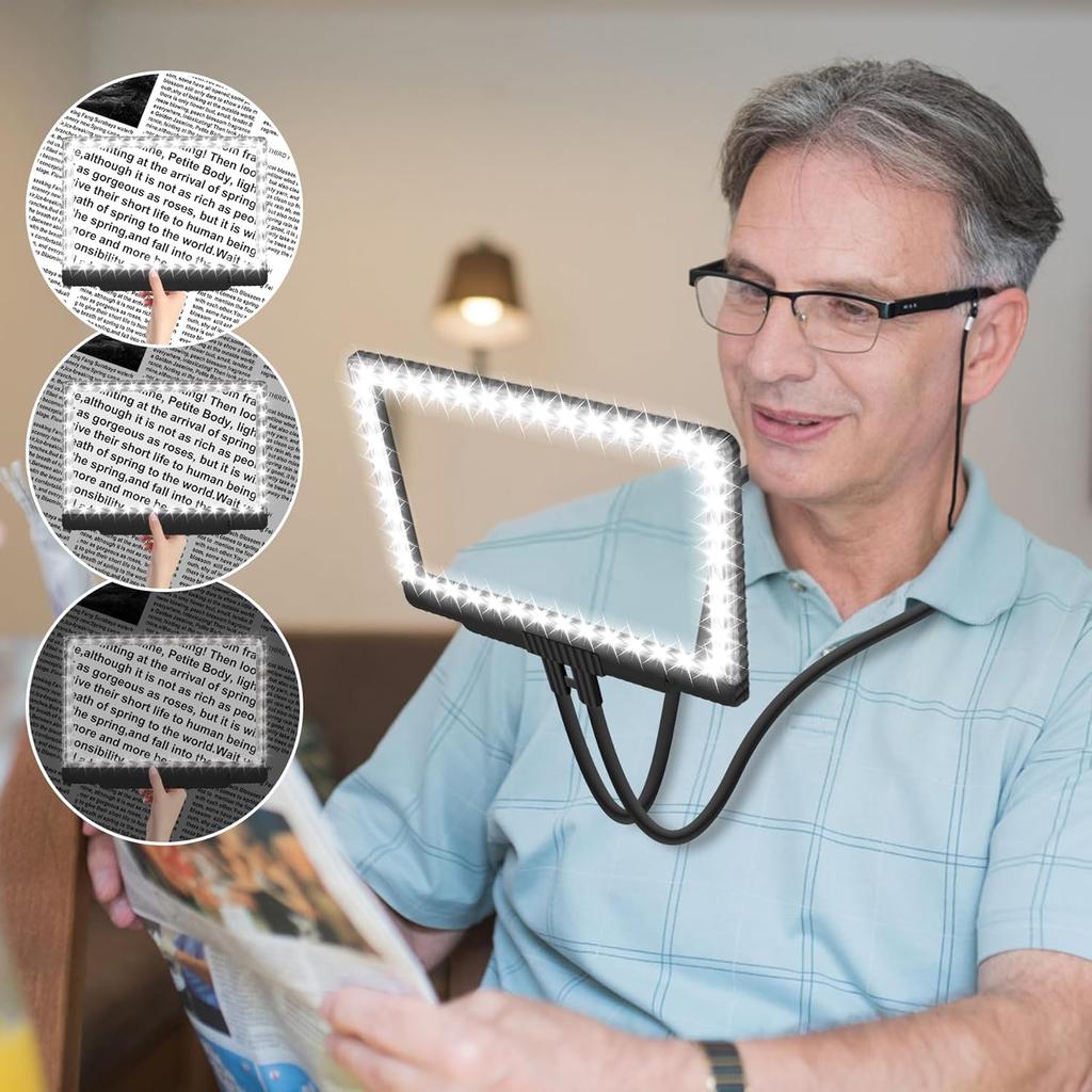 5X Hands Free Magnifying Glass with Light 43 Ultra-Bright LEDs, Large Page Magnifier for Reading, Flexible Gooseneck Magnifier for Neck Wear Repair