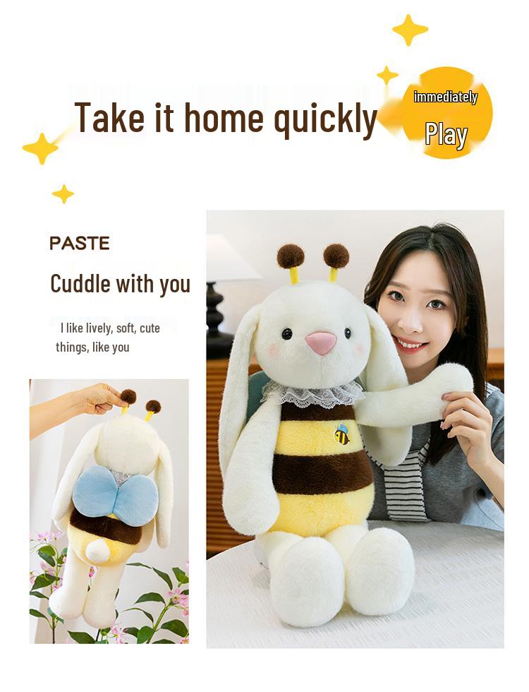 Kreatives Bienen-Kaninchen Plüschtier - Kleines Kaninchen Kuschelkissen Puppe für Kindergeburtstagsgeschenk