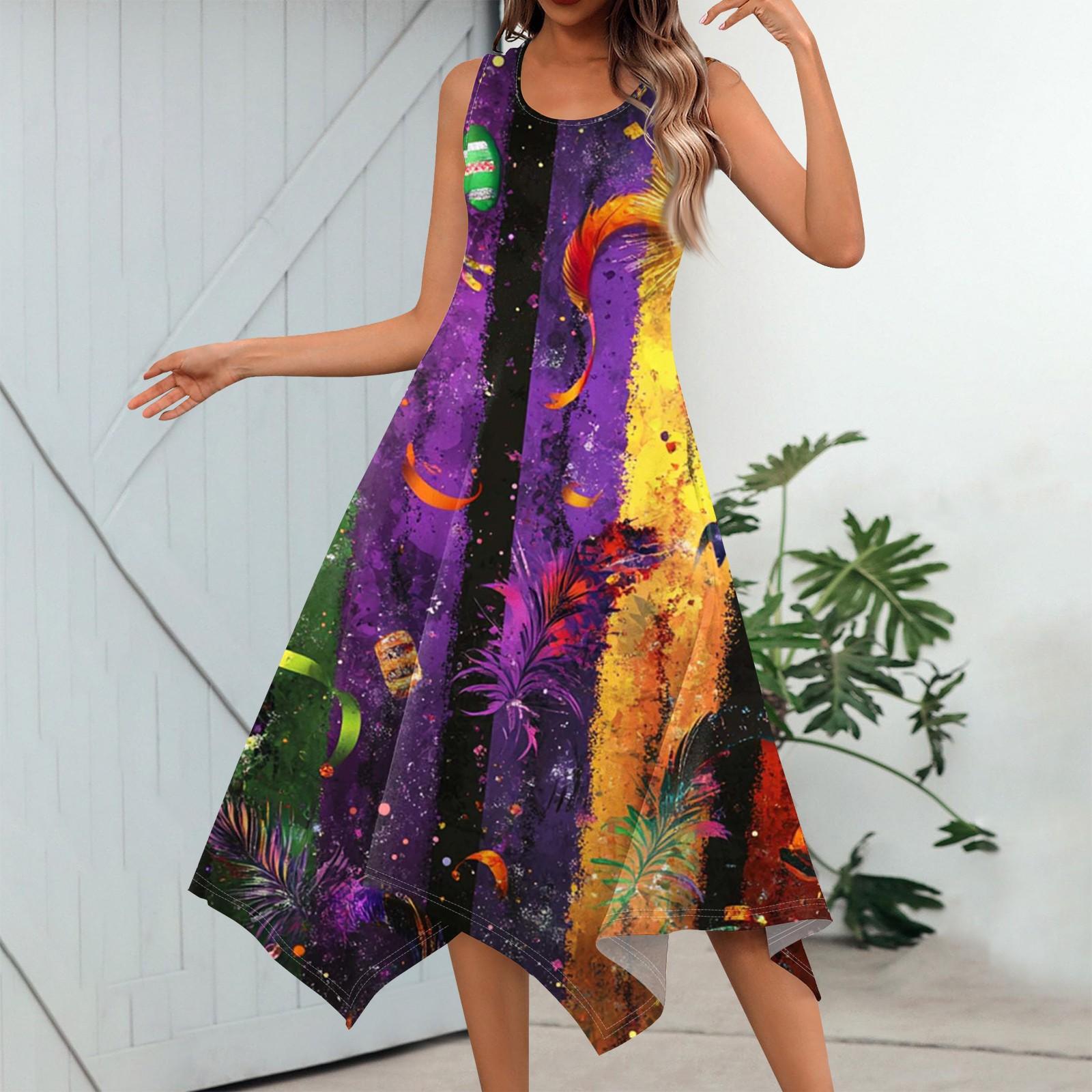 

Жіноча повсякденна модна сукня міді без рукавів із нерівним подолом і круглим вирізом M