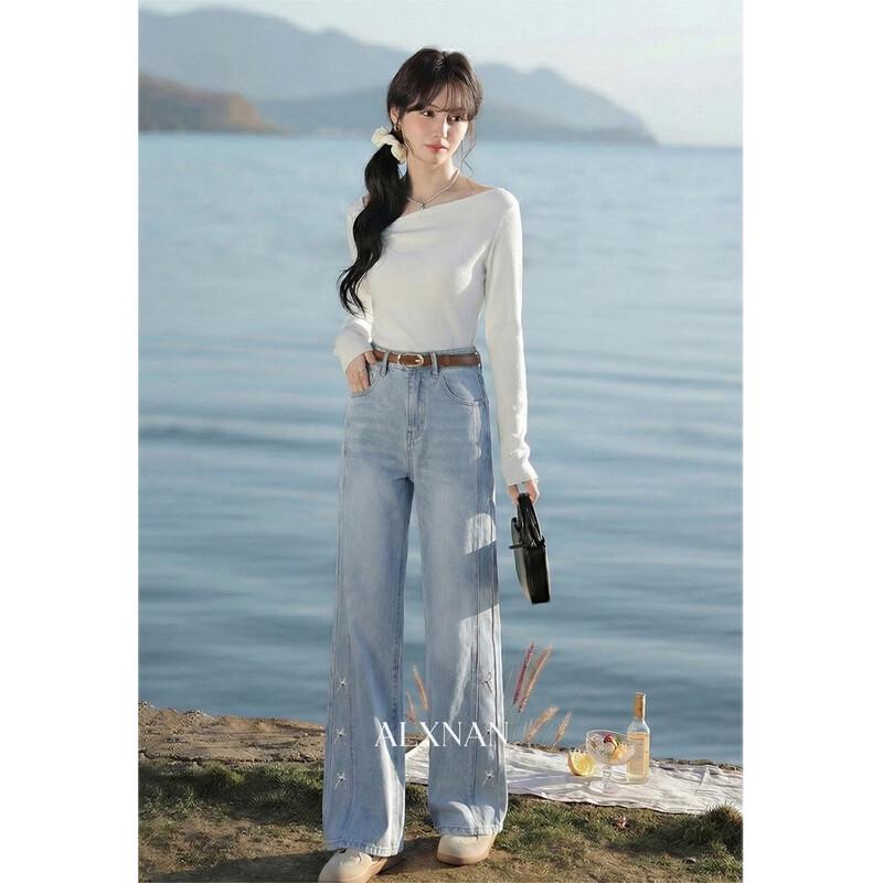 Women's High-Waist Blue Straight-Leg Jeans
