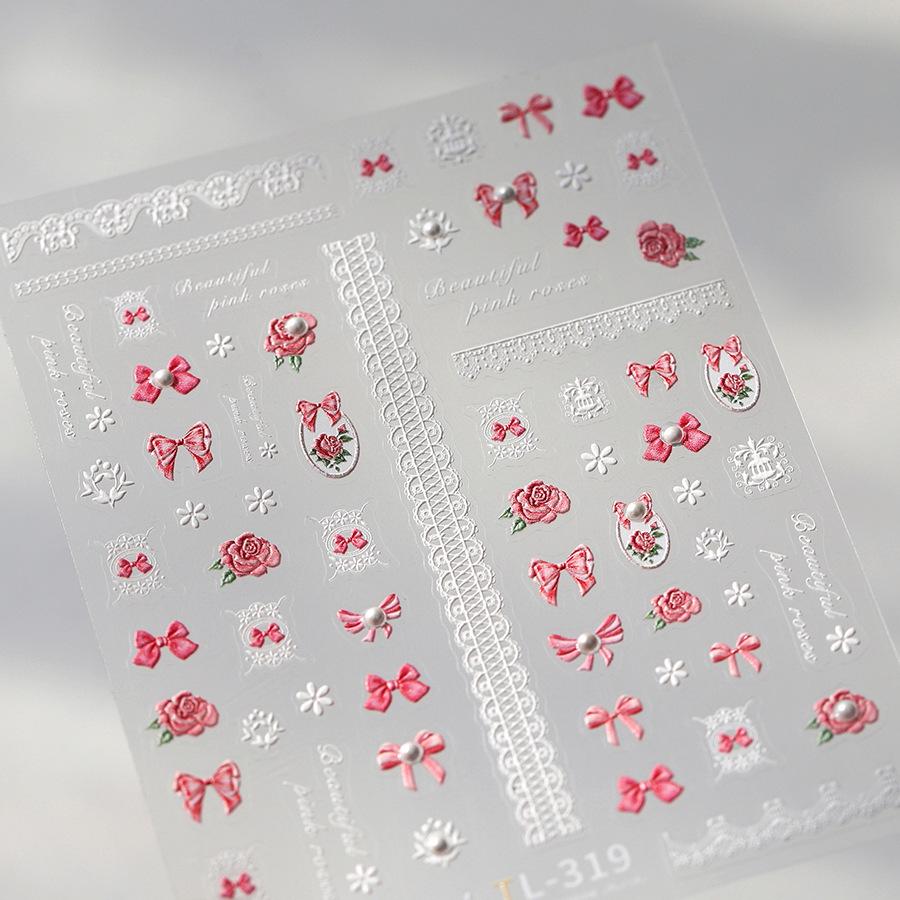 

Наклейки для ногтей Ferroso Корейский минимализм TL-319 - Дизайн с бантом, жемчужной цепочкой