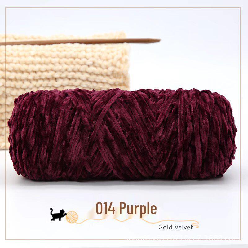 Golden Chenille Silk Velvet Yarn: Medium-Thick Polyester Yarn for Scarves, Glossy Velvet Crochet, and Wool Knitting Projects.