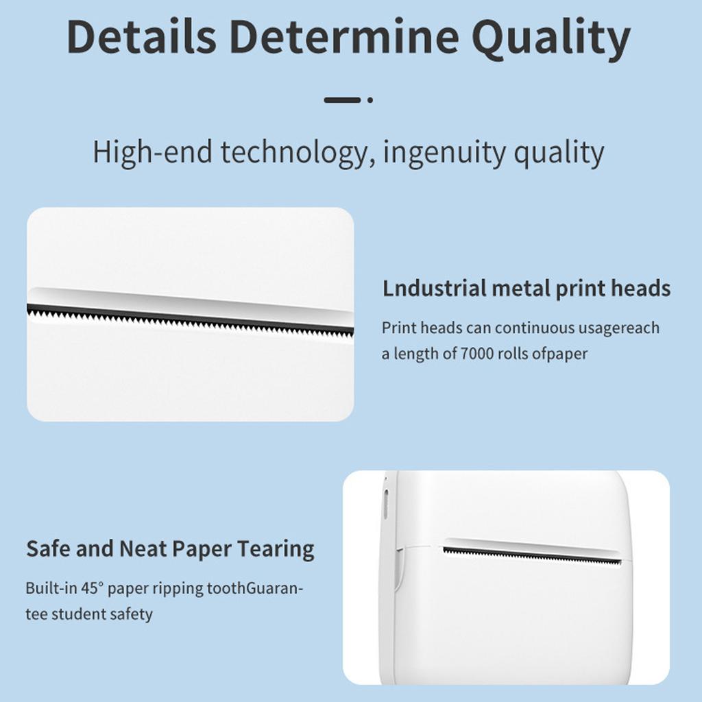Bezprzewodowa Przenośna Mini Drukarka Bluetooth Druk Termiczny Do Notatek Studyjnych Praca Biurowa Z 1 Rolką Papieru Termicznego W Zestawie