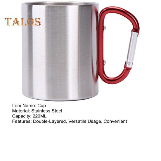 Stainless Steel Cup 220ml Double-layered Cup for Camping Traveling Handle Carabiner Backpacking Hiking Portable Cups Outdoor Tea Coffee Mug