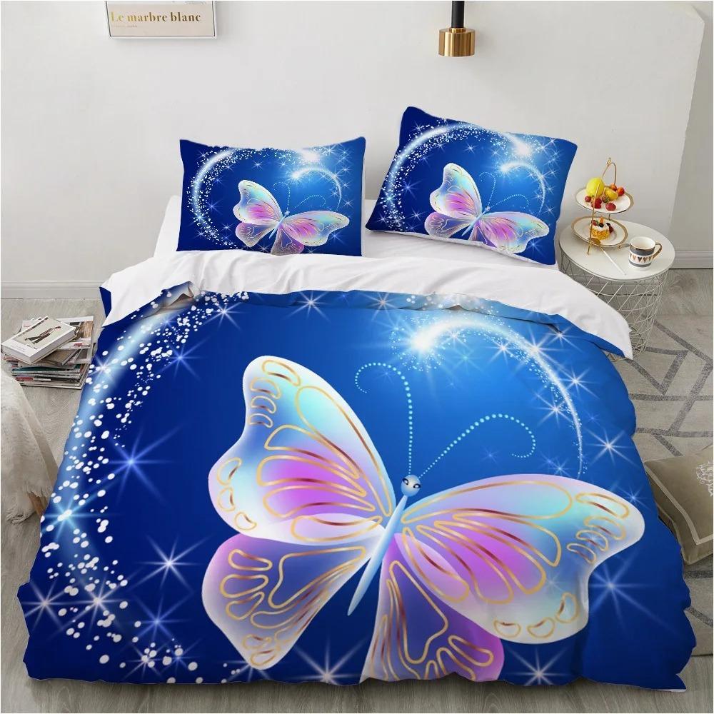 Floral Butterfly Duvet Cover Set, Watercolor Rose Flower Bedding Set, Soft Microfiber Quilt Cover Pillowcases