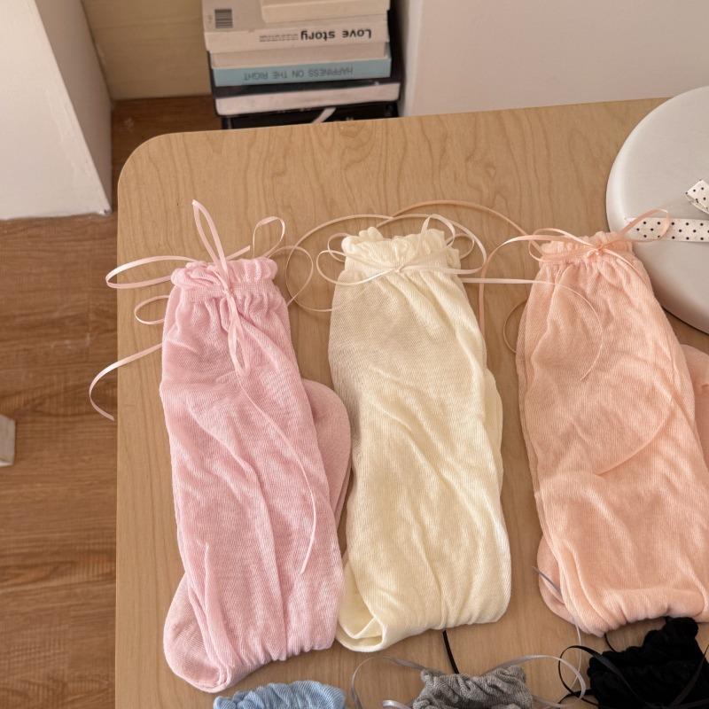 Female Bow-shaped Bubble Socks with Pile-up Feet, Children's Fresh-colored Mid-calf Socks
