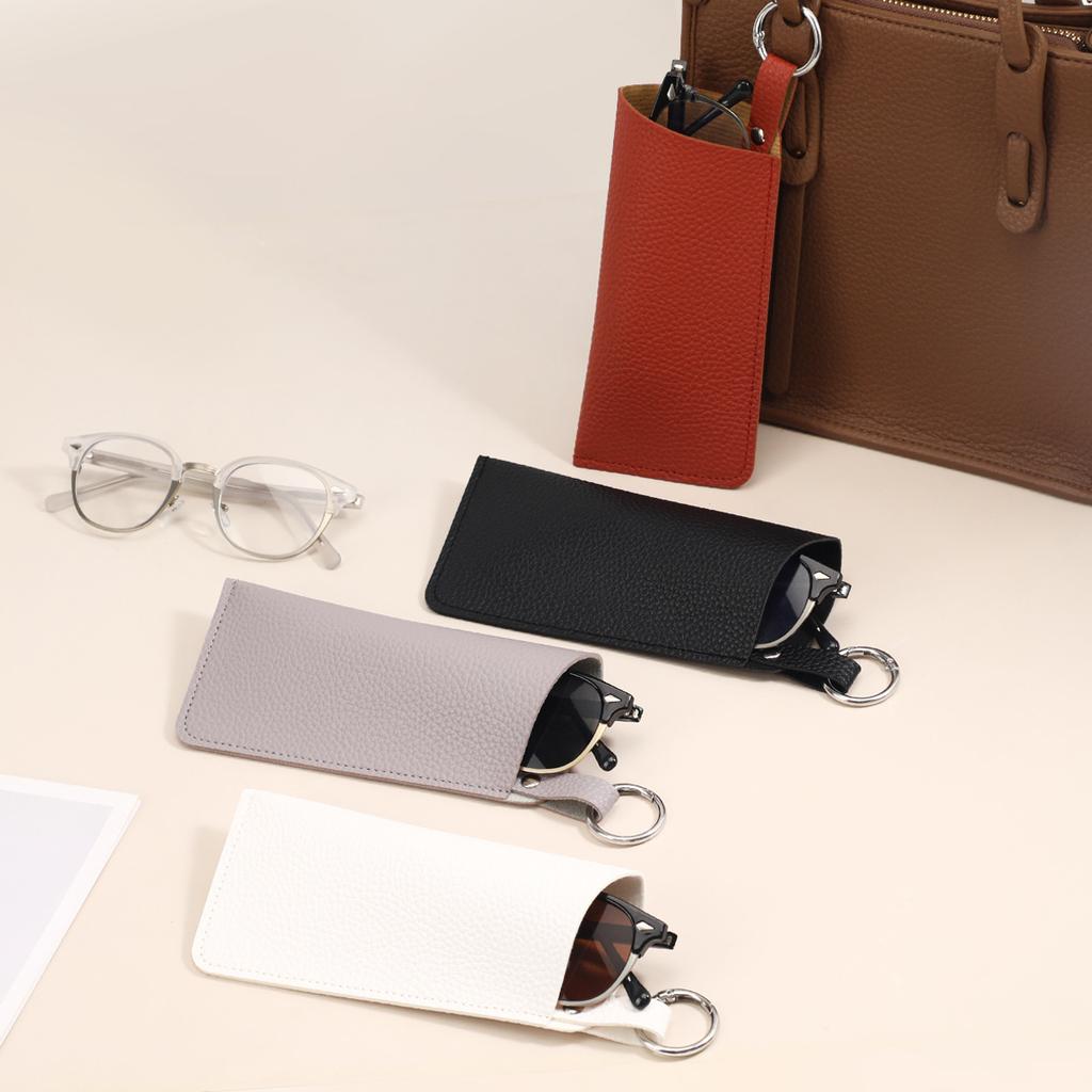 New Portable Retro Lychee Pattern PU Leather Glasses Bag Hanging Buckle Sunglasses Case Simple Glasses Storage Box Eyewear Case