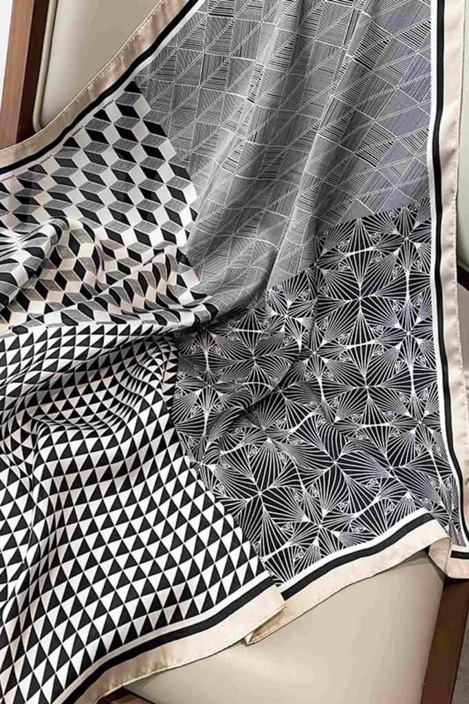 Geometric Pattern Scarf Black and Beige 70X70 - Artistic Elegance