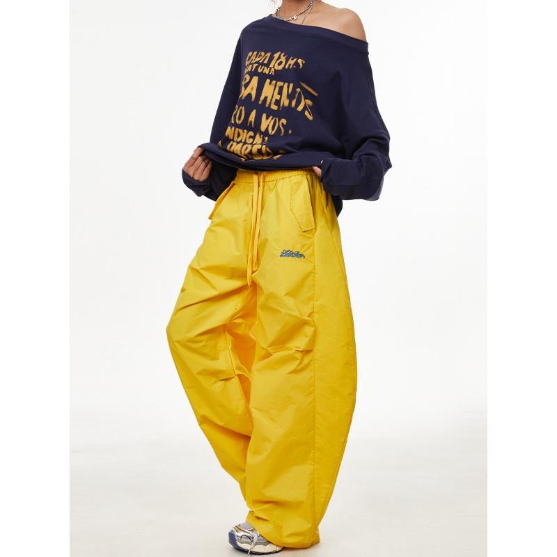 

Уличные танцы Скимитар Быстросохнущие Складные Широкие Штанины Цвет Дофамина Свободные На кулиске Повседневные Длинные Штаны S жёлтый