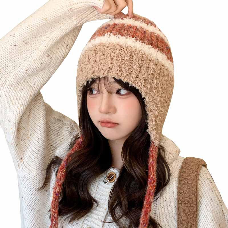 New Hat for Women Japanese Cute Girls Knitted Wool Hat for Winter Warmth To Prevent Students From Cold Ear Protection Hat Thick