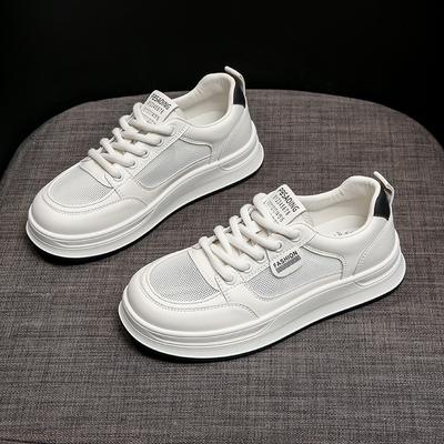 Leather Mesh White Shoes Women's Shoes 2025 Spring and Summer New Breathable Versatile Thick-soled Thin Casual Sports Sneakers