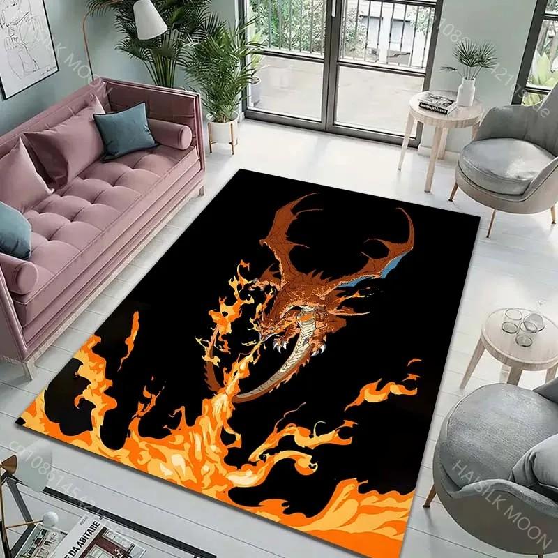 Japan Anime Pokémon Theme Rug with Charizard Print, Carpet for Living Room Kids Bedroom Mat Sofa Doormat Decor Mat Free Shipping