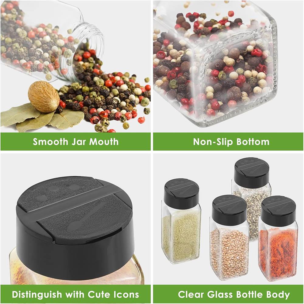 Glass Spice Jars with Labels,4oz Spices Containers Spice Jars with Black Shaker Lids,Empty Containers for Spice, Silicone Funnel