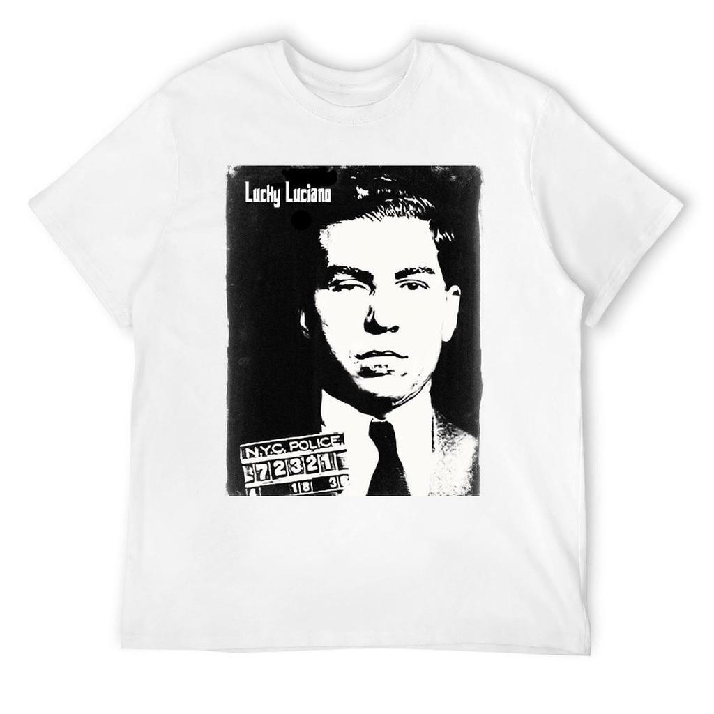Lucky Luciano White Version T-Shirt Rapper Graphic Tees Vintage Anime Shirt Summer Tops Mens Designer Clothes