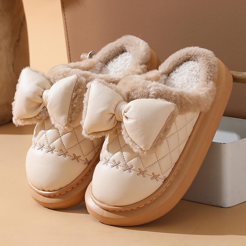 Mode Schleife Flauschige Damen Hausschuhe Mode Plüsch Luxus Designer Winter Damen Schuhe 2025 Lässige Plateau Fuzzy Fell Pantoletten Elegant