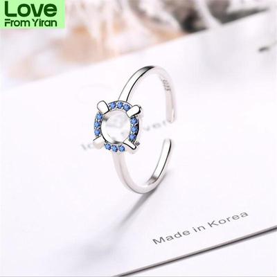 New Simple Fashion Small Dianond Blue Crystal Square 925 Sterling Silver Jewelry Personality Geometric Opening Rings Xzr026