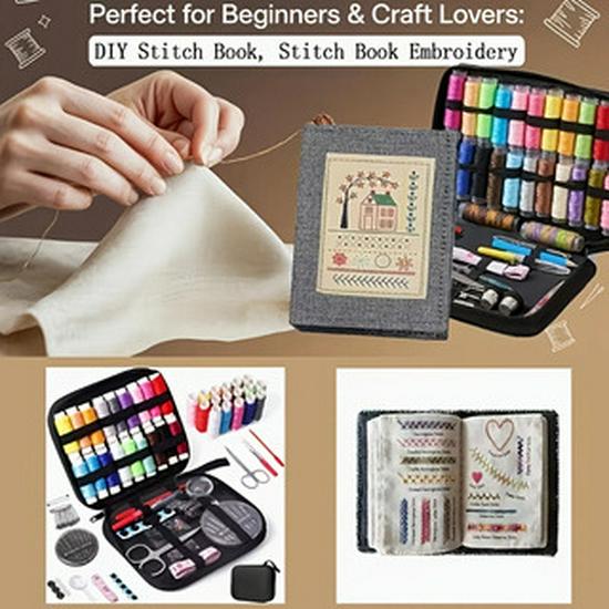 Rain Grid Embroidery Kit: Book, Needles & Thread Set for DIY Sewing