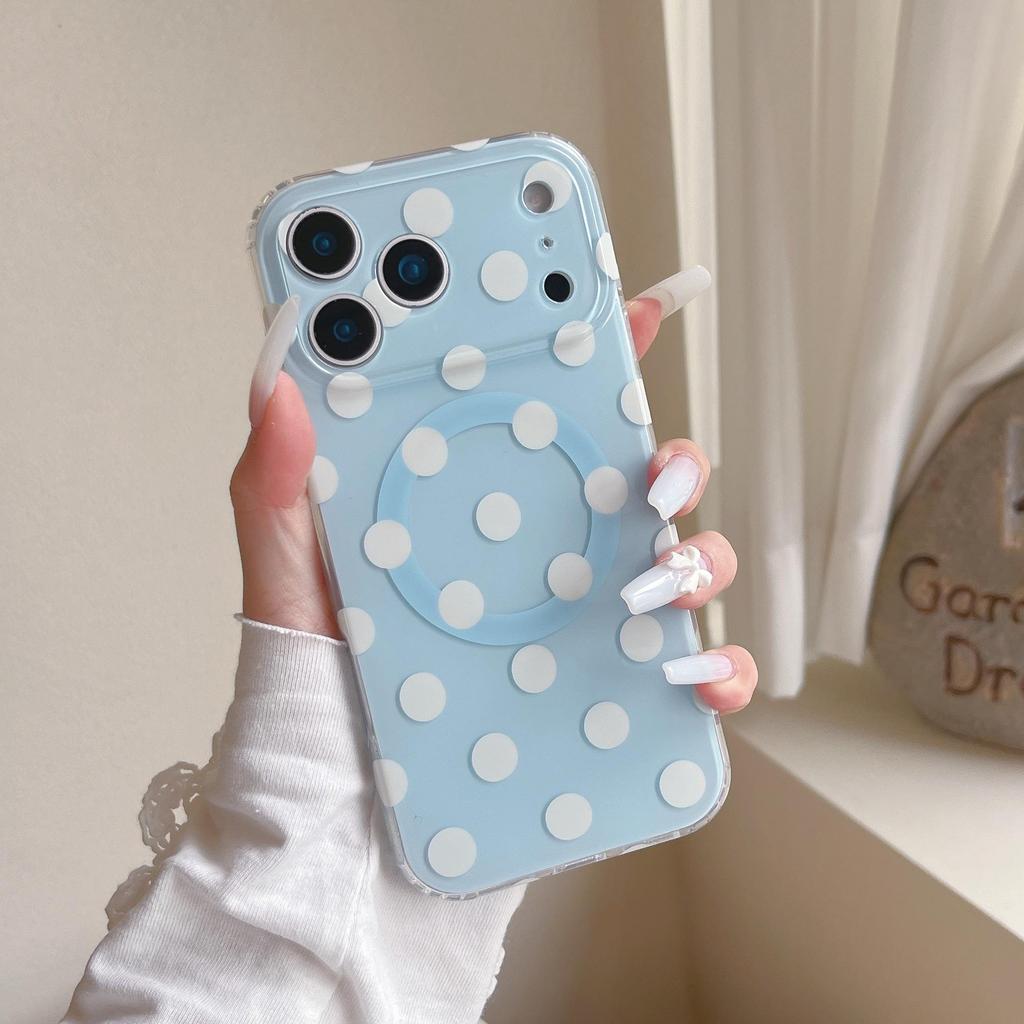 Korean Polka Dot Magnetic Case for iPhone 17 Pro Max (Double Layer)