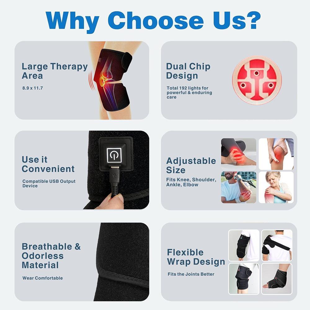 Red Light Therapy Knee Massager Pad 850/660nm LED Infrared Knee Brace Strap for Knee Shoulder Elbow Ankle Pain Relief Arthritis