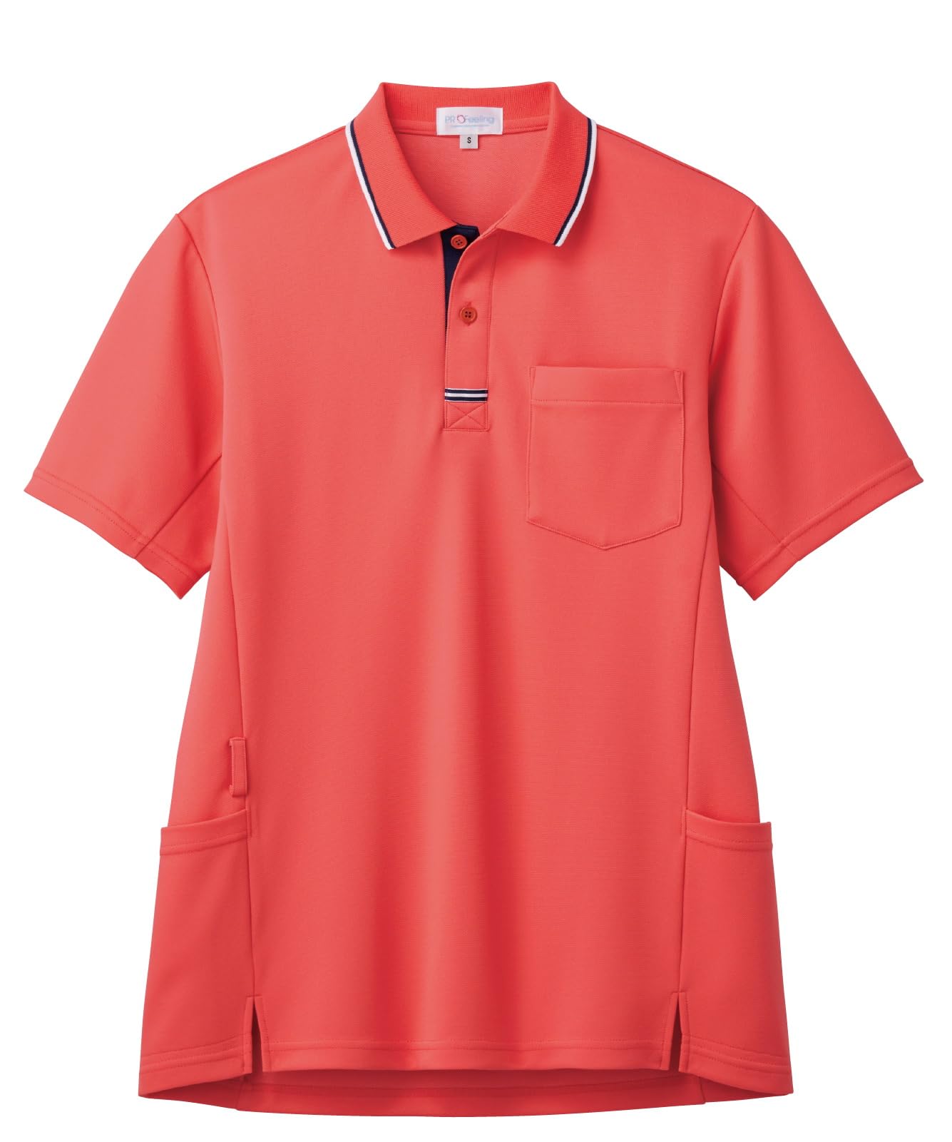 

Modern Short Sleeve Polo Shirt Cool Side Pockets Durable Through Sweat Absorbent Quick Drying Simple Nursing Care Loose Salmon Pink [Profiling]