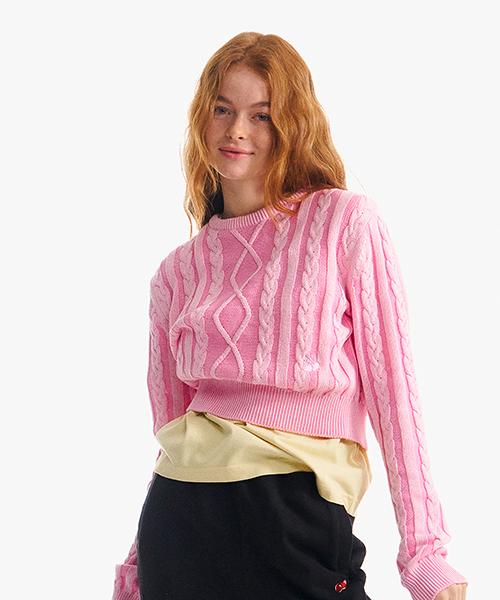 Kirsh Small Cherry Two-Tone Cable Crop Knit [Pink] Pink/1One Size