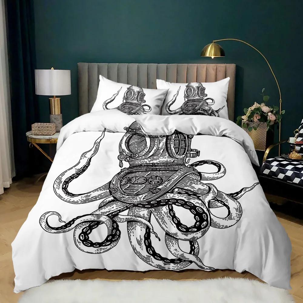 Octopus Duvet Cover Sealife Bedding Set Ocean Animal Comforter Cover Teens Adults Double Queen King Size Polyester Qulit Cover