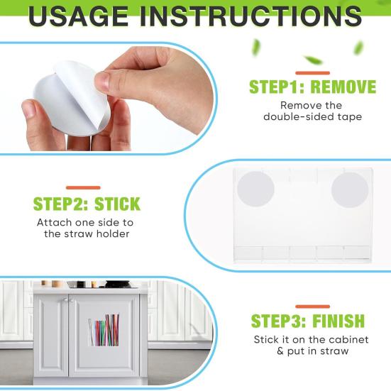 Acrylic Straw Holder with Double Sided Adhesive Tapes Transparent Reusable Tumbler Straw Organizer Storage Container