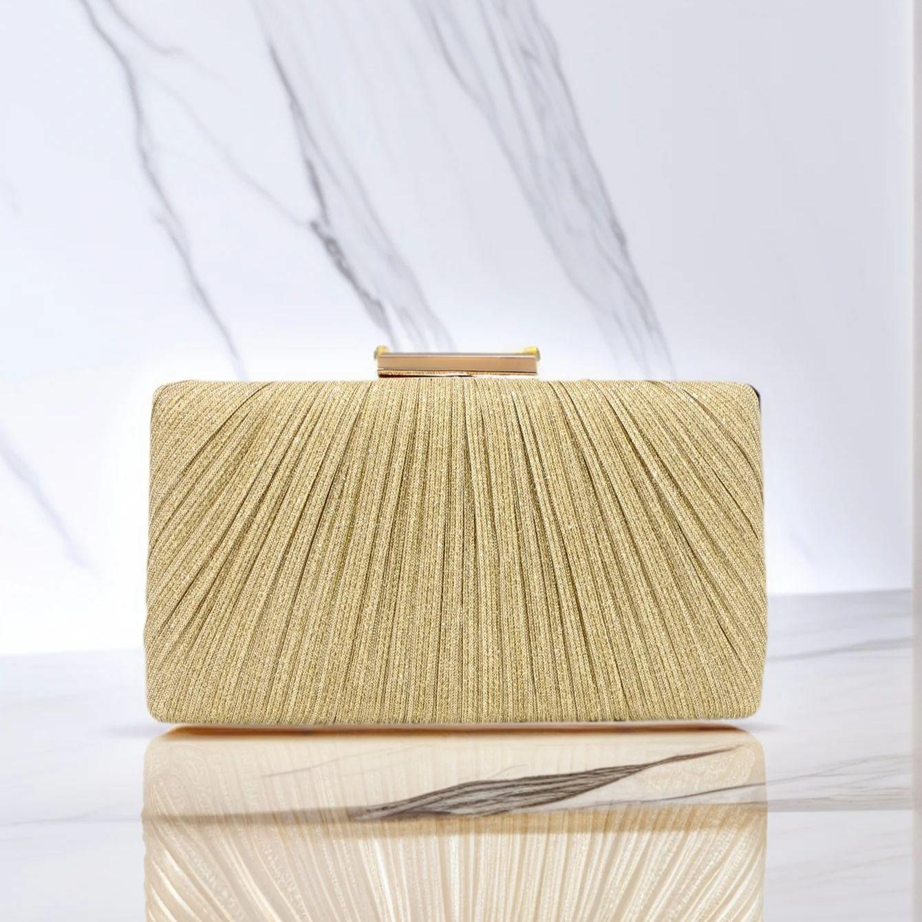 

Fashion Women Clutch Bags Ruched Casual Lady Evening Bags Golden Metal Chain Handbags Bling Sequined Banquet Dinner Prom Holder