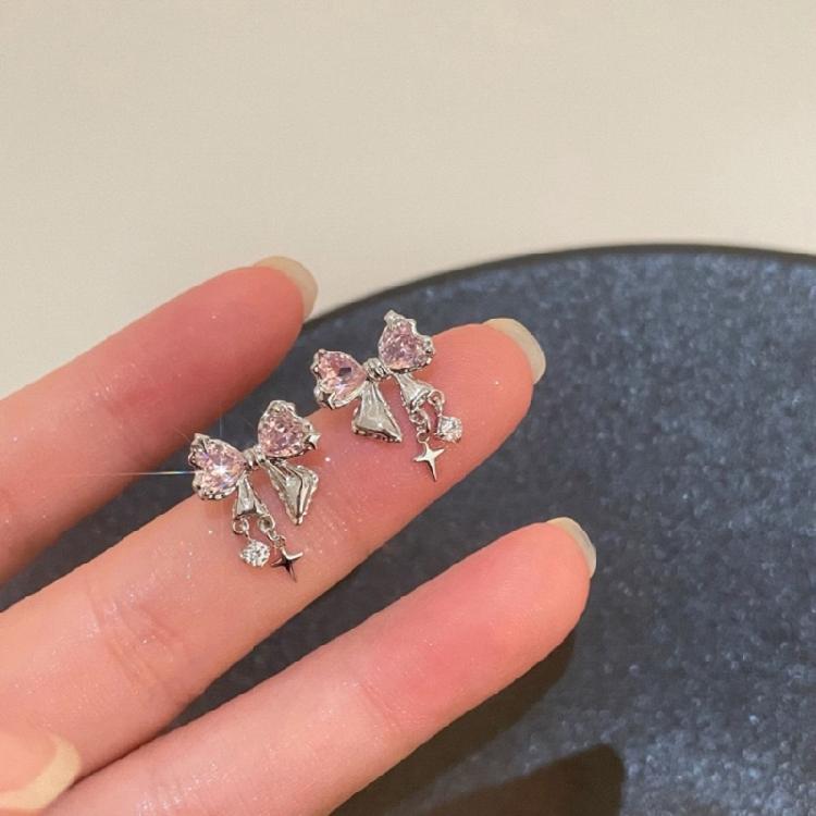 Bowknot Zircon Stud Earrings Fashion Piercing Earrings Simple Ear Stud for Women