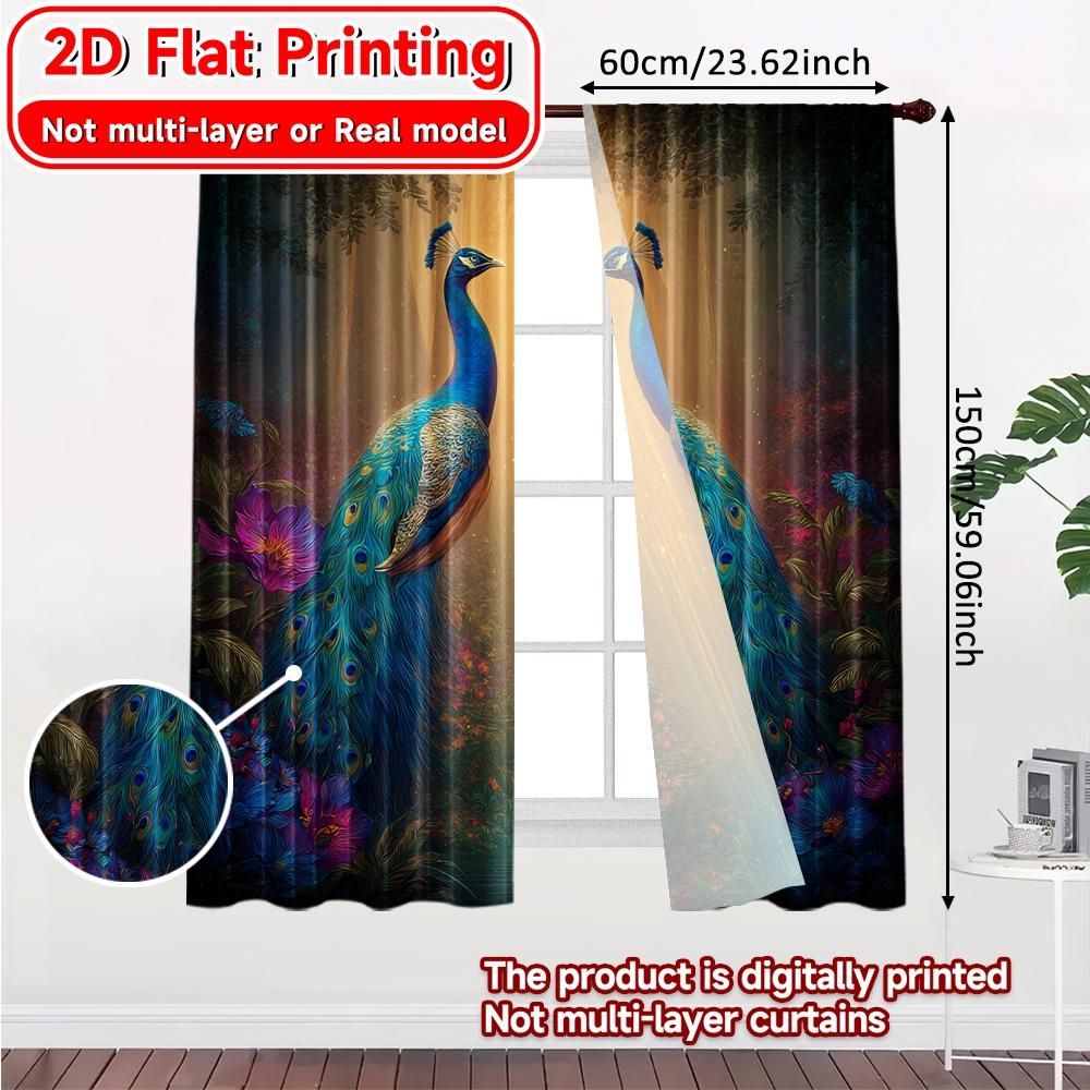2D FLAT PRINTING 2pcs Curtains (Without Rod) Peacock with Vibrant Feathers Saint Patrick Is Day Festival Creative Curtains