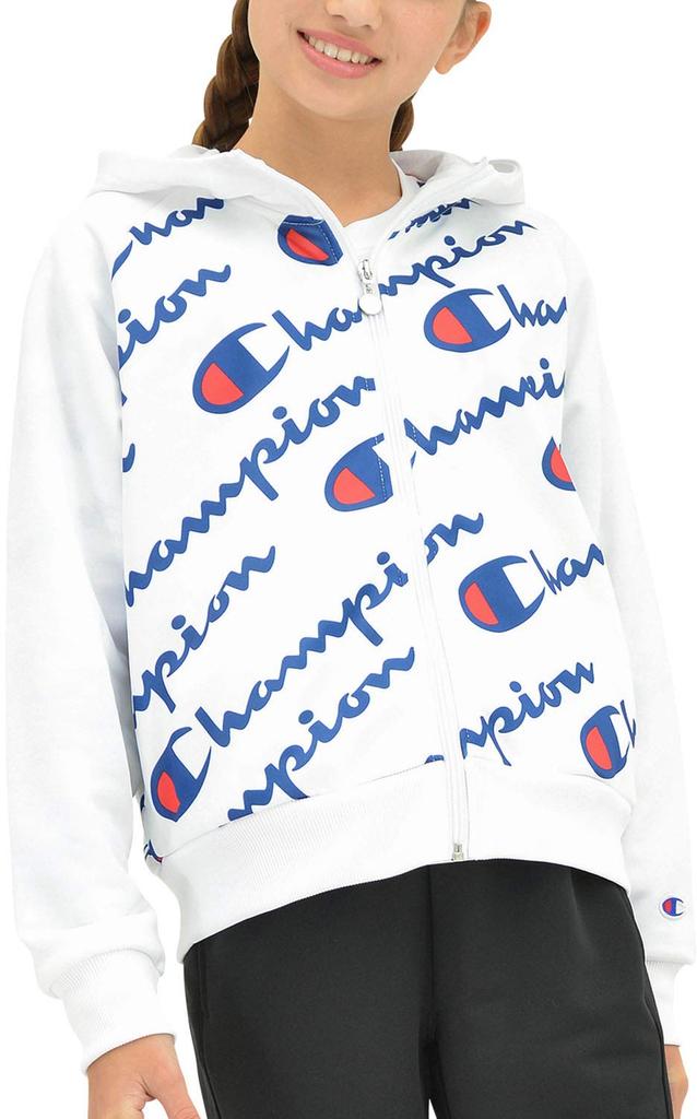Champion Hoodie Shirt Size 140 to Japanese size Full-Zip CJ4393, Girls', White, (equivalent 140)