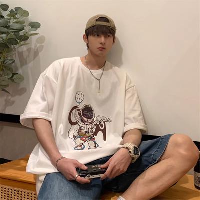 2024 Summer Short Sleeved T-Shirt For Men'S Trendy Five Inch Sleeve Versatile Casual Loose Student Half Sleeved T-Shirt Daily Fashion Printed Top