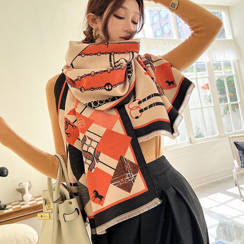 2024 Winter New Imitation Cashmere Double Sided Warm Summer Air Conditioning Room Shawl Neck Thickened Scarf