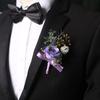 Yousheng Purple Wedding Boutonniere, Artificial Silk Flower Lapel Pin for Groom Bride Parents, Romantic Wrist Corsage for Bridal