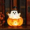 Decorative Resin Pumpkin Ghost Halloween Cute Light Up Decoration, Small Statue Night Light, Lighted Figurine for Home Table Decoration Indoor,