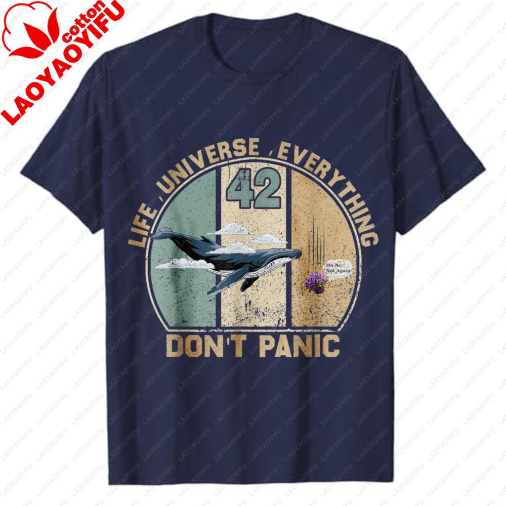 Maglietta Grafica Vintage Guida Galattica per Autostoppisti Balena 42 Risposta alla Vita l'Universo e Tutto il Resto Niente Panico T-shirt
