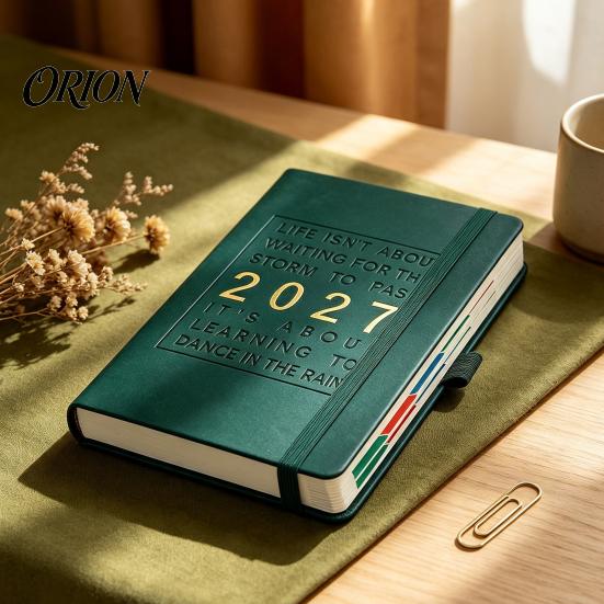 Lined Writing Notebook for Notes 2027 English Weekly Planner A5, 320 Page Schedule with Elastic Monthly Index Productivity Band & Pen Holder,