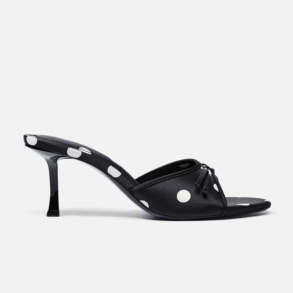 Slipper Mules High Heels Shoes Summer Best Street Look Females Dot Open Toe Bow Strappy Sandals Women Slides Plus Size