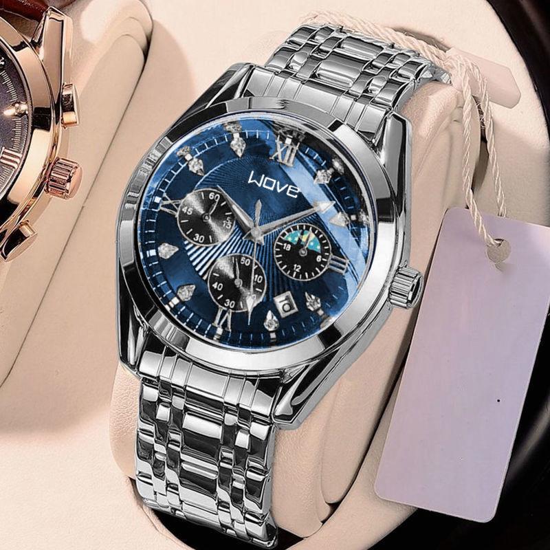 WOVE Trendy Men s Quartz Multifunctional Luminous Steel Band Wristwatch Bare Watch