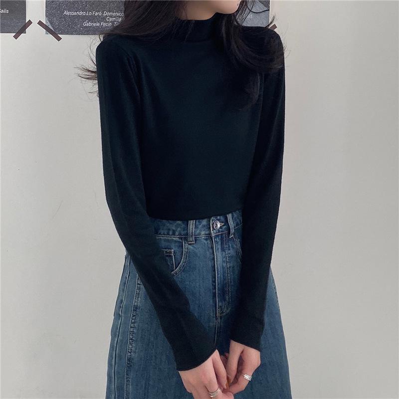 Popular solid color shirt semi-turtleneck women's autumn and winter knitted sweater 2025 new sweater with inner clothes
