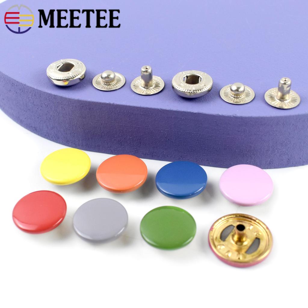 Meetee 100Sets 10-17mm Metal Button 14 Colors Press Studs for Leather Clothes Bags Decor Snap Fasteners Kit Sewing Accessories