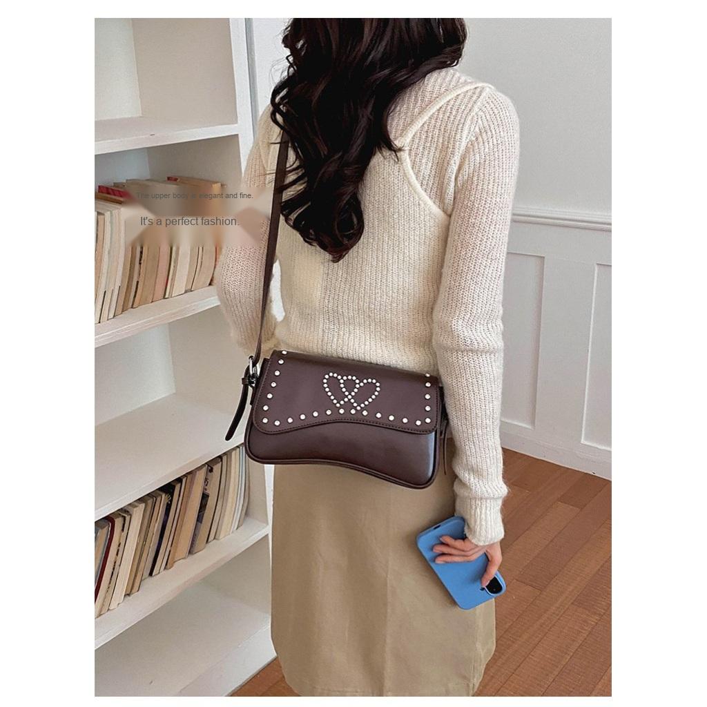 Crossbody Bag Women PU Studded Heart Decoration Daily Commute