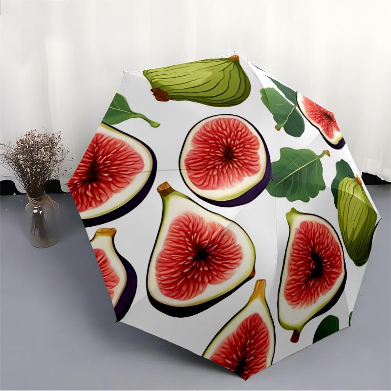 1pc Fig Pattern Automatic Folding Umbrella, 8-Rib Iron Frame, Casual Outdoor Accessory for Birthday Festival Gifts yy251128121