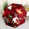 1pc Christmas Festive Automatic Opening/Closing Umbrella with Snowflakes, Presents & Reindeer Design, Portable Folding Design, 8-Rib Iron Frame Outdoo