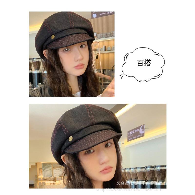 Women S Vintage British Style Large Size Denim Newsboy Duckbill Cap