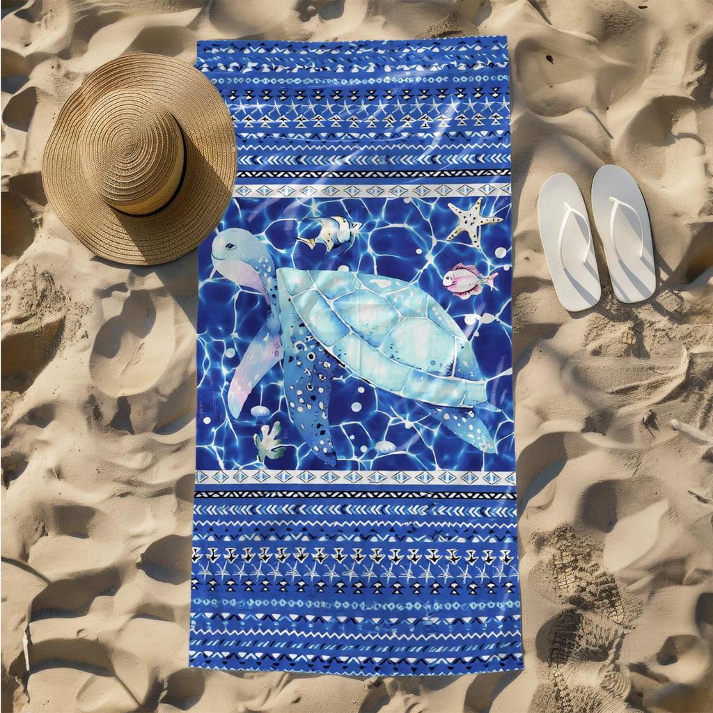 1pc Underwater Turtle Journey with Tropical Marine Life 2D Printed Microfiber Beach Towel, Quick Dry Super Absorbent. Great
