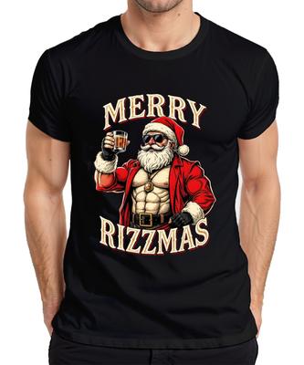 Merry Rizzmas Santa Claus Whisky Muscle Fitness Funny Retro Unisexs Tshirt