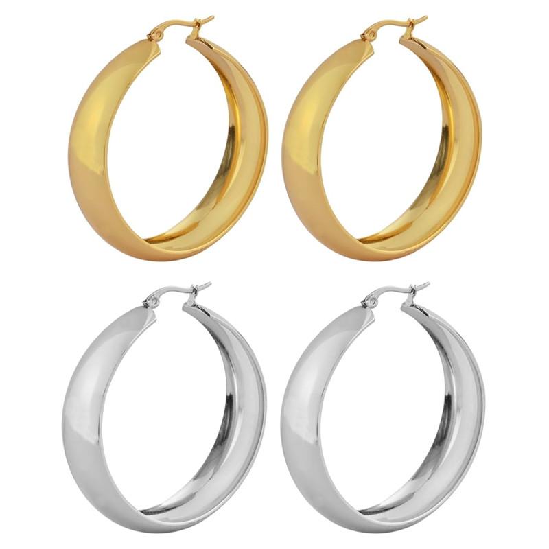 Titanium Stainless Steel Wide Large Rounded Hoop Earrings With Click-Top Hypoallergenic Metal Gold Silver Lightweight Women 30MM