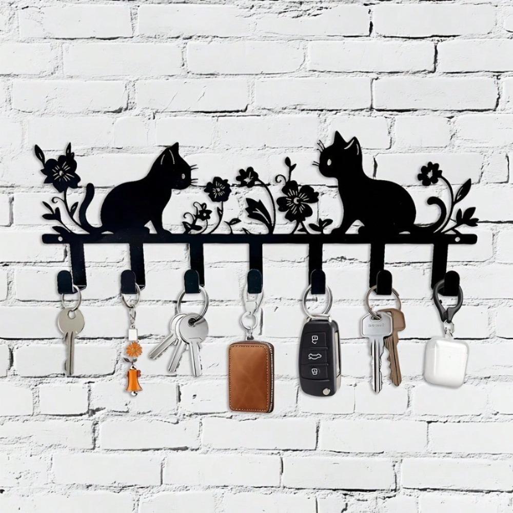 Metal Wall Hook Decorative Key Holder Cute Cat Flower Keychain Lacquered Finish Easy Install