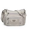 Vintage Crossbody Bag in Brown with Heart Accent - Adjustable Strap Multiple Zipper Pockets Small Crossbody Bag